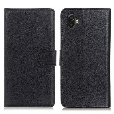 For Samsung Galaxy Xcover 6 Pro Litchi Texture PU Leather Wallet Case Drop-proof Phone Cover with Foldable Stand - Black