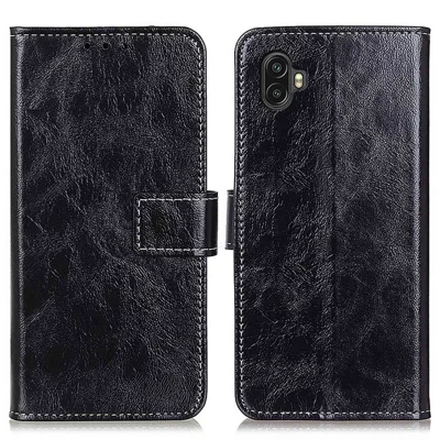 Phone Flip Leather Case for Samsung Galaxy Xcover 6 Pro Crazy Horse Texture Full Covering Phone Case Wallet Stand - Black