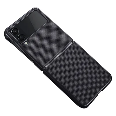 For Samsung Galaxy Z Flip4 5G Nylon Texture Anti-scratch PU Leather Coated PC Protective Phone Case - Black