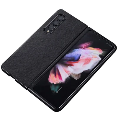 For Samsung Galaxy Z Fold4 5G Scratch-resistant Texture PU Leather Coated PC Anti-fall Cell Phone Case - Black