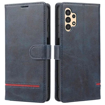 For Samsung Galaxy A13 4G Scratch-resistant Splicing Leather Case Wallet Stand Magnetic Clasp Protector - Blue