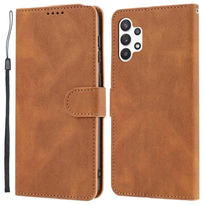 For Samsung Galaxy A13 4G / 5G / A04s 4G (164.7mm) PU Leather Wallet Case Stand Cover with Wrist Strap - Brown