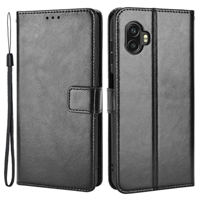 Crazy Horse Texture Case for Samsung Galaxy Xcover6 Pro 5G, Adjustable Stand PU Leather Phone Cover with Wallet - Black