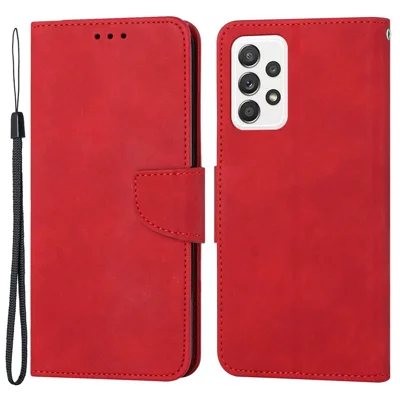 Magnetic Clasp PU Leather Case for Samsung Galaxy A33 5G, Solid Color Wallet Stand Protective Phone Cover - Red