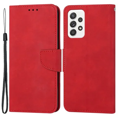 Voor Samsung Galaxy A53 5G Stootvaste Effen Kleur Kalfsstructuur Magnetische Sluiting PU Leren Hoes Portemonnee Stand Anti-kras Telefoonhoes - Rood