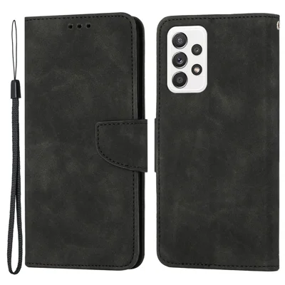 For Samsung Galaxy A23 5G (Global Version) / 4G Solid Color Shockproof Leather Phone Case Viewing Stand Anti-scratch Full Protection Phone Cover - Black