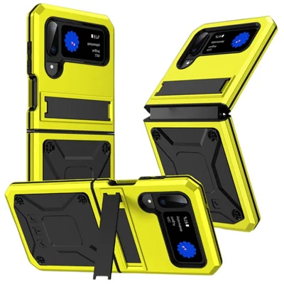 For Samsung Galaxy Z Flip3 5G Dust-proof Drop-proof Phone Case Metal + Silicone + PC Cover with Magnetic Kickstand - Yellow