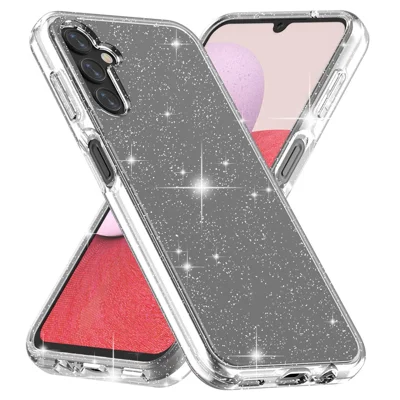 For Samsung Galaxy A14 5G / A14 4G Glittery Powder Soft TPU + Hard PC Protective Phone Case Shockproof Mobile Phone Back Cover - White