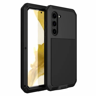 For Samsung Galaxy S23 Silicone + Metal Anti-drop Phone Case Anti-scratch Phone Cover with Tempered Glass Film - Black