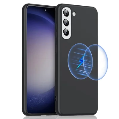 Liquid Series for Samsung Galaxy S23 Soft TPU Magnetic Phone Case Rubberized Drop-proof Mobile Phone Back Cover Support Wireless Charging - Black