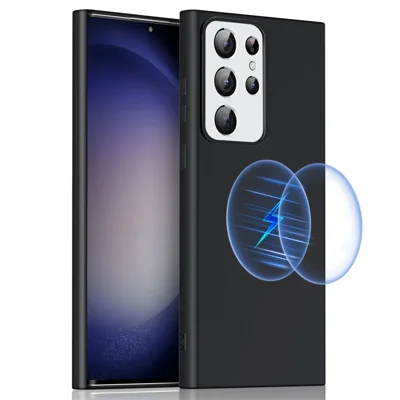 Liquid Series for Samsung Galaxy S23 Ultra Magnetic Phone Case Rubberized Soft TPU Protective Phone Back Cover Support Wireless Charging - Black