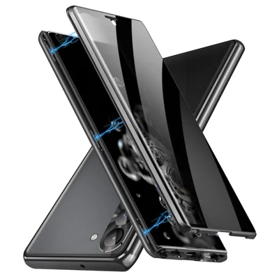 For Samsung Galaxy S23 Case Magnetic Adsorption Phone Cover with Anti-Peep Dual Sided Tempered Glass - Black