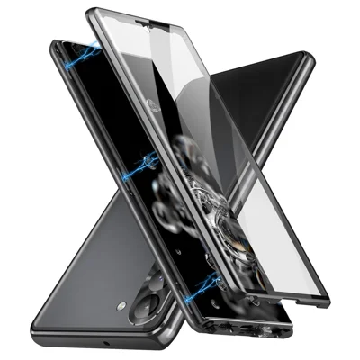 For Samsung Galaxy S23 Case Magnetic Adsorption Phone Cover with Anti-Peep Dual Sided Tempered Glass - Black