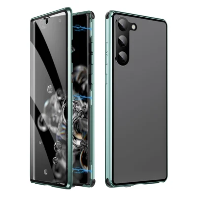 For Samsung Galaxy S23+ Phone Cover Anti-Peep Metal Tempered Glass Phone Case (No Fingerprint Unlock) - Green