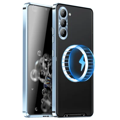 For Samsung Galaxy S23 FE Magnetic Phone Case Camera  Protection Metal Frame Matte Back Cover - Blue