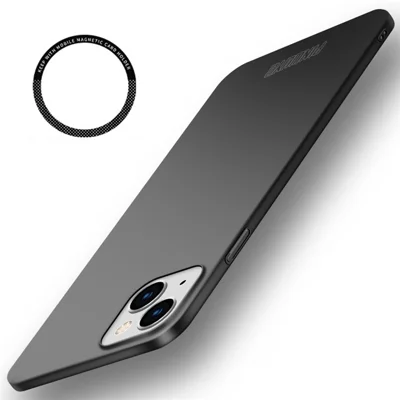 PINWUYO PC Series for iPhone 15 Plus Phone Case Matte PC Slim Phone Cover with Magnetic Ring Holder - Black