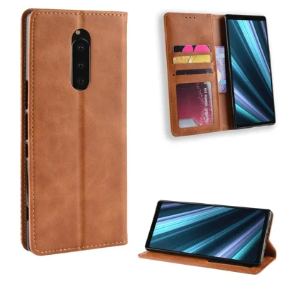 Vintage lærmappe til Sony Xperia 1 - Brun