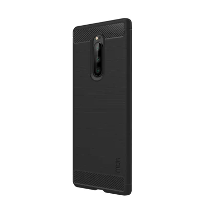 MOFI TPU-case med struktur af kulfiber og slibet finish til Sony Xperia 1 - Sort