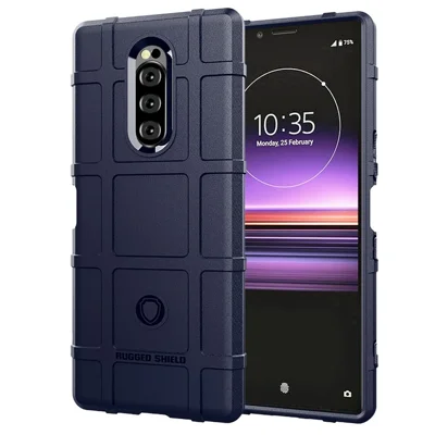 Robust hylde med firkantet struktur og stødfast TPU-telefonbeskyttelse til Sony Xperia 1 - mørkeblå
