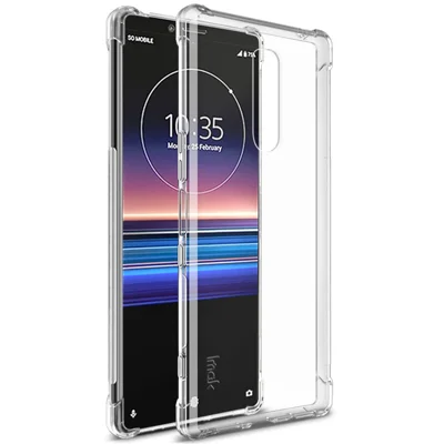 IMAK Skin Feel Anti-drop TPU-telebeskyttelse + Eksplosionsfri skærmfilm til Sony Xperia 1 - Transparent