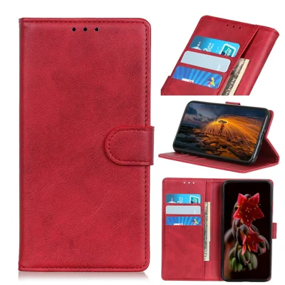 Matte PU Leather Wallet Stand Phone Cover for Sony Xperia 10 II - Red
