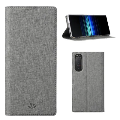 VILI DMX Cross Textur Kortoplager Stående Læderetui til Sony Xperia 5 II - Grå