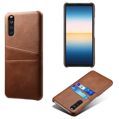 PC + PU Leather Coated Case with Dual-Card Slots for Sony Xperia 10 II - Brown