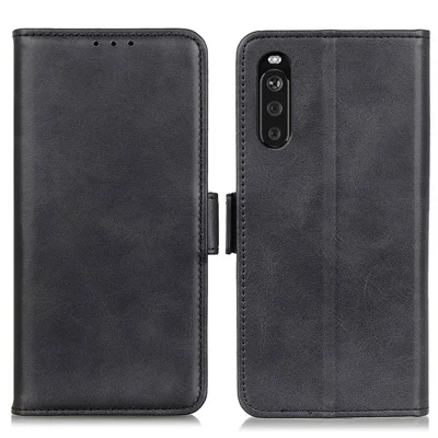 Magnetic Double Clasp Leather Wallet Case Cover for Sony Xperia 10 III 5G - Black