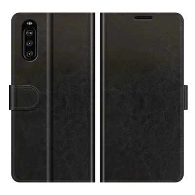 Folio Flip Crazy Horse Texture Leather Casing with Wallet Stand for Sony Xperia 10 III 5G - Black