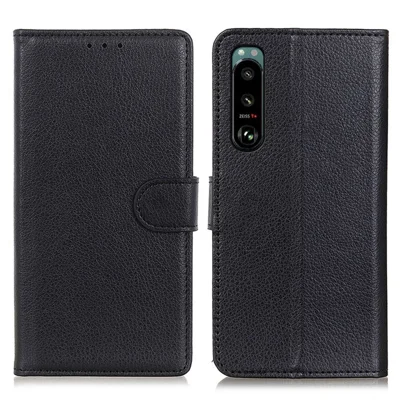 Litchi Texture Leather Wallet Stand Flip Case for Sony Xperia 5 III 5G - Black