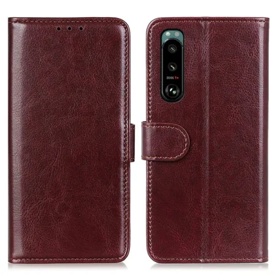 Crazy Horse Texture Leather Wallet Stand Cellphone Shell Case for Sony Xperia 5 III 5G - Brown