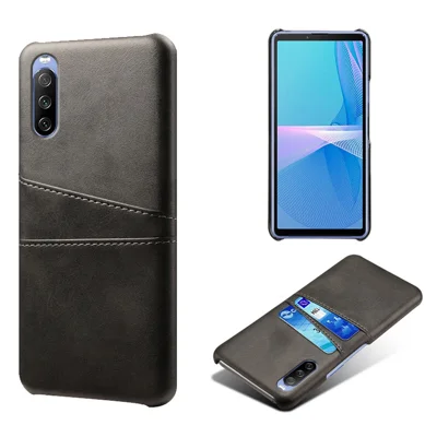 Double Card Slots PU Leather Coated PC Shell for Sony Xperia 10 III 5G - Black