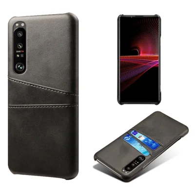 Well-Protected PU Leather Coated Hard PC Case with Dual-Card Slots Design for Sony Xperia 1 III 5G - Black