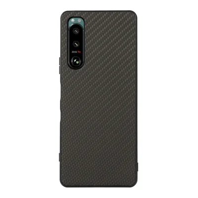 Carbon Fiber Texture Leather Case Mobile Phone Back Cover for Sony Xperia 5 III 5G - Black