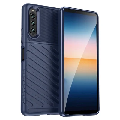 لـ Sony Xperia 10 IV سلسلة Thunder غطاء هاتف بنسيج Twill مصنوع من مادة TPU مقاوم للصدمات - أزرق