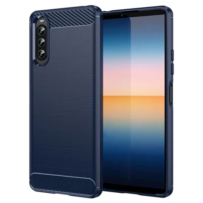 For Sony Xperia 10 IV Brushed Carbon Fiber Texture Mobile Phone Soft TPU Case Anti-drop Protective Cover - Blue