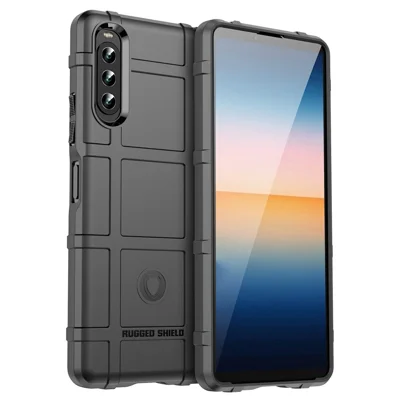 Dikke TPU-beschermhoes met vierkant rooster voor Sony Xperia 10 IV, robuuste mobieltjeshoes - Zwart