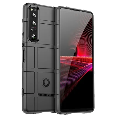For Sony Xperia 1 IV Rugged Square Grid Phone Case Anti-scratch Thickened TPU Cover - Black