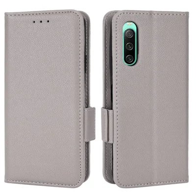 Voor Sony Xperia 10 IV Telefoonhoes, Zijgesp Litchi-structuur Leren Telefoonhoes Portemonnee Staand Ontwerp PU Leren Hoes - Grijs