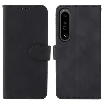 Coque portefeuille avec effet tactile doux pour Sony Xperia 1 IV, housse pliable anti-chute en cuir PU et TPU avec support - Noir