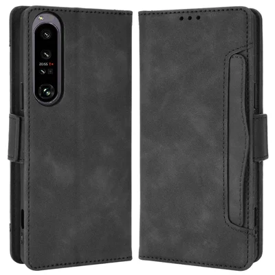 Étui de protection anti-rayures pour Sony Xperia 1 IV, style portefeuille magnétique avec support, en cuir PU antichoc - Noir