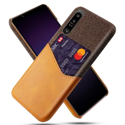 Pour Sony Xperia 1 IV Étui de protection pour téléphone portable résistant à l'usure avec fente pour carte Texture en tissu Revêtement en cuir PU Protecteur intérieur en PC dur - Orange