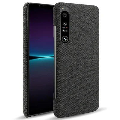 For Sony Xperia 1 IV Wear-resistant Drop-proof Mobile Phone Case Solid Color Hard PC+Cloth Phone Shell Cover - Black