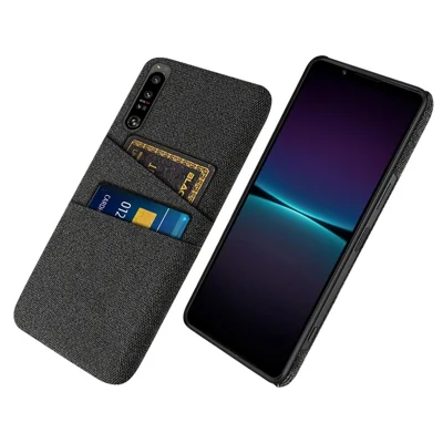 For Sony Xperia 1 IV Cloth Texture Dual Card Slots Well-protected Phone Case Cloth + PC Anti-drop Phone Back Cover - Black