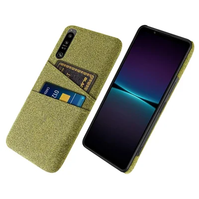 Til Sony Xperia 1 IV Stofstruktur med to kortslotte Velbeskyttet telefoncase Stof + PC Antidråbe bagside - Gul