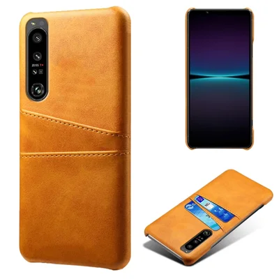 Pour Sony Xperia 1 IV Étui de téléphone Anti-rayure avec emplacement pour cartes Protecteur de téléphone Revêtement en cuir PU Boîtier PC dur - Orange