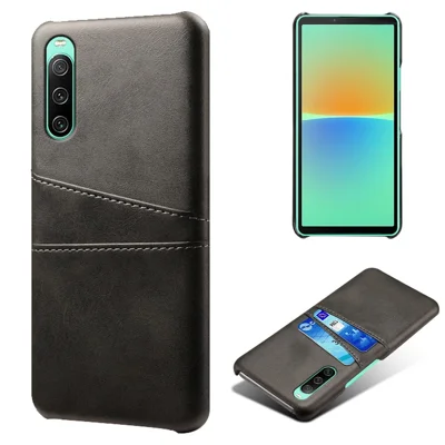 Voor Sony Xperia 10 IV Antivaltelfoonhoes Slijtvaste Dunne Hoes met Kaartslots Achterkant PU Leer Gecoate Harde PC Cover - Zwart
