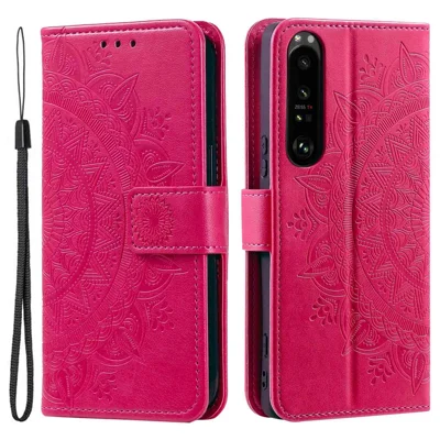 For Sony Xperia 1 IV 5G Anti-fall Phone Flip Case Mandala Flower Pattern Imprinted PU Leather Wallet Cover Magnetic Closure Stand - Rose
