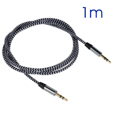 Nylon Woven 3.5mm Male to Male Stereo Audio AUX Cable Connection Cord - Black