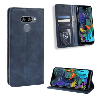 Vintage Style Leather Wallet Case for LG K50/Q60 - Blue